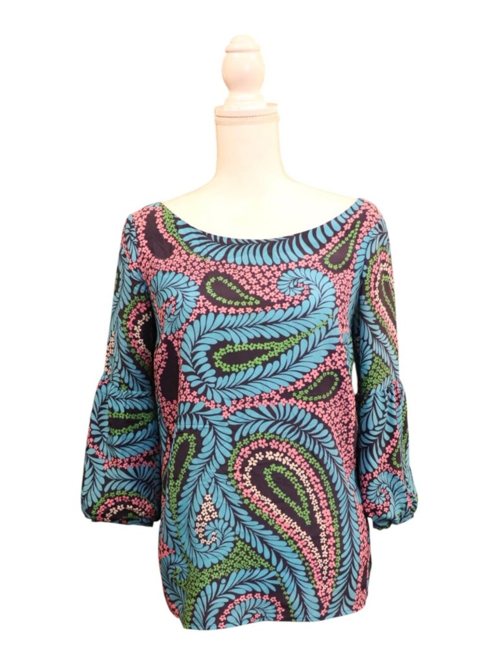Lilly Pulitzer Womens Paisley Floral Silk Blouse Size 2 Multicolor Long Sleeves